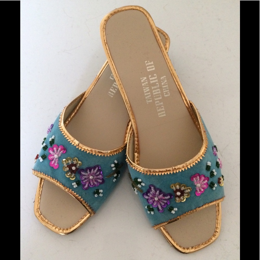 Vintage Sequin and Beaded Velvet Slides 7 NEW